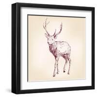 Deer Hand Drawn Vector Llustration Realistic Sketch-VladisChern-Framed Art Print