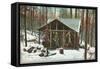 Deer Hanging by Rustic Cabin in Winter-null-Framed Stretched Canvas