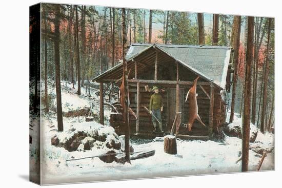 Deer Hanging by Rustic Cabin in Winter-null-Stretched Canvas