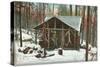 Deer Hanging by Rustic Cabin in Winter-null-Stretched Canvas