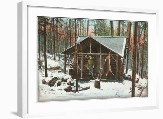 Deer Hanging by Rustic Cabin in Winter-null-Framed Art Print