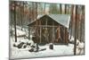 Deer Hanging by Rustic Cabin in Winter-null-Mounted Art Print