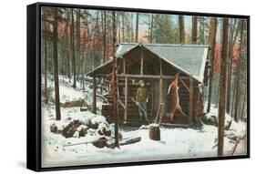 Deer Hanging by Rustic Cabin in Winter-null-Framed Stretched Canvas