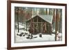 Deer Hanging by Rustic Cabin in Winter-null-Framed Art Print