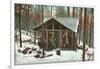 Deer Hanging by Rustic Cabin in Winter-null-Framed Art Print