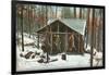 Deer Hanging by Rustic Cabin in Winter-null-Framed Art Print