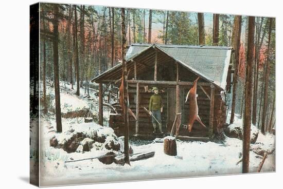 Deer Hanging by Rustic Cabin in Winter-null-Stretched Canvas