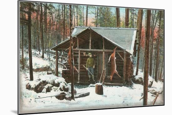 Deer Hanging by Rustic Cabin in Winter-null-Mounted Art Print