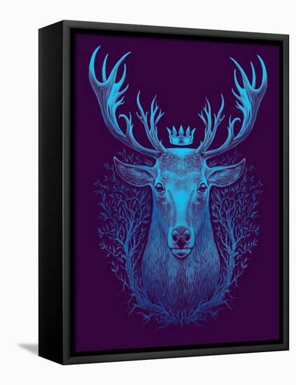 Deer Head. Graphic Illustration of a Whitetail Deer Head with Crown and Old Tree-Barandash Karandashich-Framed Stretched Canvas
