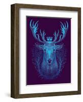 Deer Head. Graphic Illustration of a Whitetail Deer Head with Crown and Old Tree-Barandash Karandashich-Framed Art Print