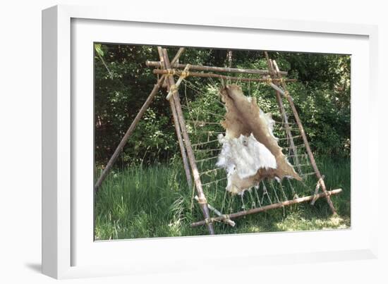 Deer Hide Stretched on Sapling Frame to Be Scraped and Tanned, Heritage Hill, Green Bay, Wisconsin-null-Framed Giclee Print
