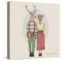 Deer Hipster Couple - Valentine's Day Design-Olga_Angelloz-Stretched Canvas