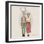 Deer Hipster Couple - Valentine's Day Design-Olga_Angelloz-Framed Art Print