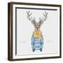 Deer Hipster Dressed up in a Cozy Scarf - Fashion Animal Illustration-Olga_Angelloz-Framed Art Print