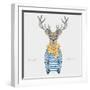 Deer Hipster Dressed up in a Cozy Scarf - Fashion Animal Illustration-Olga_Angelloz-Framed Art Print