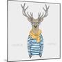 Deer Hipster Dressed up in a Cozy Scarf - Fashion Animal Illustration-Olga_Angelloz-Mounted Art Print