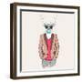 Deer Hipster Dressed up in Jacket, Pants and Sweater. Vector Illustration-Sunny Whale-Framed Art Print