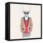 Deer Hipster Dressed up in Jacket, Pants and Sweater. Vector Illustration-Sunny Whale-Framed Stretched Canvas