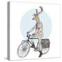 Deer Hipster on a Bicycle-Olga_Angelloz-Stretched Canvas