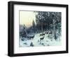 Deer in a Snowy Wooded Landscape-Arthur Julius Thiele-Framed Giclee Print