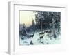 Deer in a Snowy Wooded Landscape-Arthur Julius Thiele-Framed Giclee Print