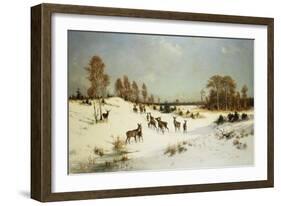 Deer in a Wooded Winter Landscape-Julius Arthur Thiele-Framed Giclee Print