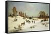 Deer in a Wooded Winter Landscape-Julius Arthur Thiele-Framed Stretched Canvas