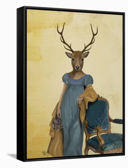 Deer in Blue Dress-Fab Funky-Framed Stretched Canvas