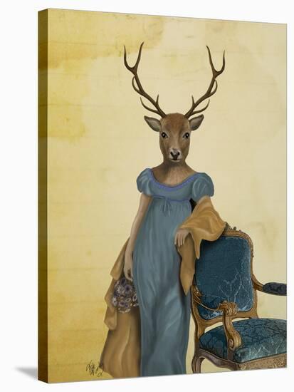 Deer in Blue Dress-Fab Funky-Stretched Canvas