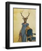 Deer in Blue Dress-Fab Funky-Framed Art Print