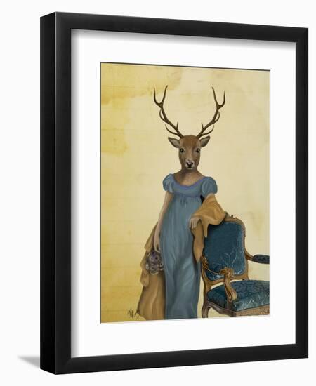 Deer in Blue Dress-Fab Funky-Framed Art Print