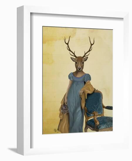 Deer in Blue Dress-Fab Funky-Framed Art Print