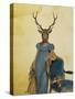 Deer in Blue Dress-Fab Funky-Stretched Canvas