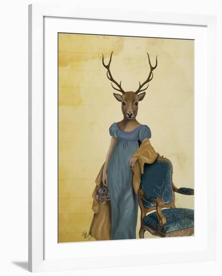 Deer in Blue Dress-Fab Funky-Framed Art Print