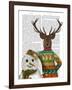 Deer in Christmas Sweater with Snowman-Fab Funky-Framed Art Print