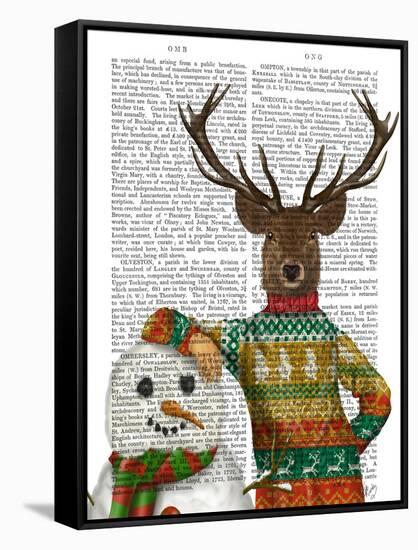 Deer in Christmas Sweater with Snowman-Fab Funky-Framed Stretched Canvas