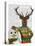 Deer in Christmas Sweater with Snowman-Fab Funky-Stretched Canvas