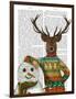 Deer in Christmas Sweater with Snowman-Fab Funky-Framed Art Print