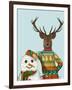 Deer in Christmas Sweater with Snowman-Fab Funky-Framed Art Print