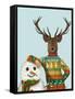 Deer in Christmas Sweater with Snowman-Fab Funky-Framed Stretched Canvas