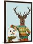 Deer in Christmas Sweater with Snowman-Fab Funky-Framed Art Print