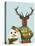 Deer in Christmas Sweater with Snowman-Fab Funky-Stretched Canvas