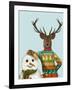 Deer in Christmas Sweater with Snowman-Fab Funky-Framed Art Print