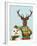 Deer in Christmas Sweater with Snowman-Fab Funky-Framed Art Print