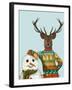 Deer in Christmas Sweater with Snowman-Fab Funky-Framed Art Print