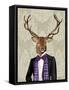 Deer in Evening Suit, Portrait-Fab Funky-Framed Stretched Canvas