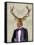 Deer in Evening Suit, Portrait-Fab Funky-Framed Stretched Canvas