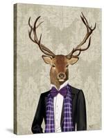 Deer in Evening Suit, Portrait-Fab Funky-Stretched Canvas