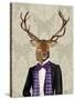 Deer in Evening Suit, Portrait-Fab Funky-Stretched Canvas