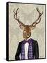 Deer in Evening Suit, Portrait-Fab Funky-Framed Stretched Canvas